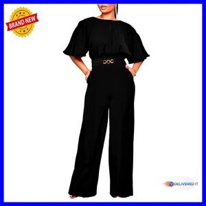 Plus Size Wide Leg Jumpsuit Dressy Party Outfit Loose Fit High Waist